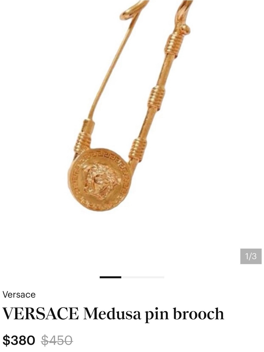 Versace Gold Medusa Safety Pin Brooch - Picture 4 of 4